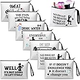 SilTriangle 8 Pcs Workout Cosmetic Bags Workout Gifts Funny Sports Lover Gym Gifts Gym Fitness Makeup Bags for Women Body Builder Zipper Pouch for Fitness Bodybuilding Lovers