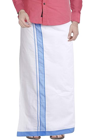 White Dhoti 3.6 Meter cotton with blue color border