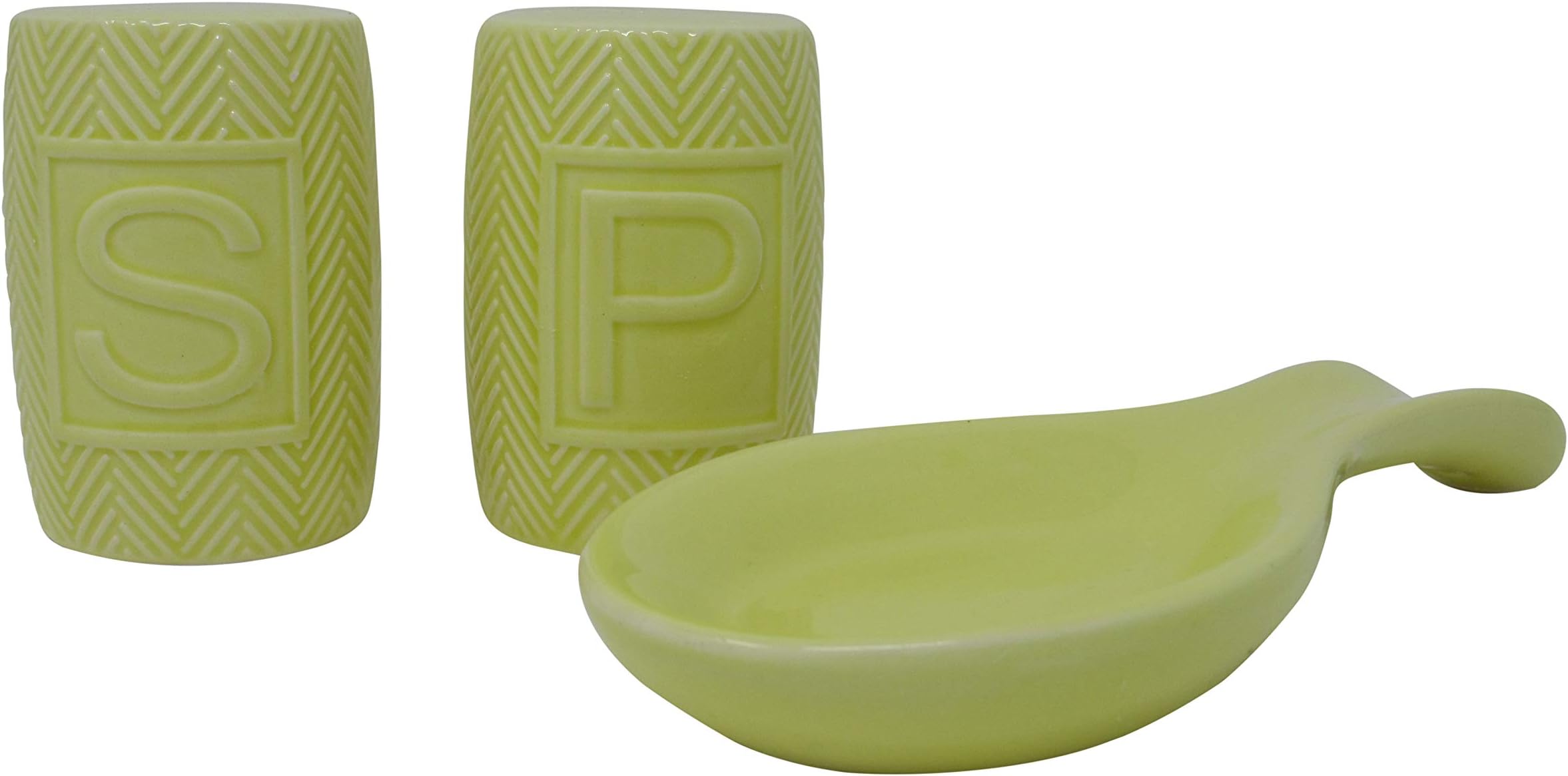 Salt & Pepper Shakers Porcelain - Set of 2 New w/Spoon Rest! - Premium, Quality Retro, Modern, Shabby Chic - Unique Rustic Home Décor! (Pastel Yellow)