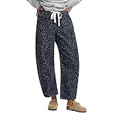GRAPENT Barrel Jeans for Women Trendy High Waisted Pull On Wide Leg Cropped Leopard Cheetah Print Stretchy Denim Pants