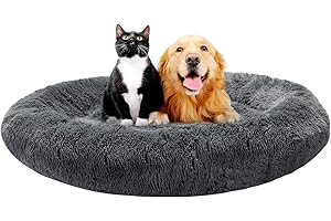 Bonteck Calming Dog Beds for Small Medium Large Dogs - Round Donut Machine Washable Dog Bed, Anti-Slip Faux Fur Fluffy Donut Cuddler Cat Bed, Multiple Sizes S-XL