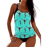 SHESHOW Cowgirl Style Tankini Swimsuits for Women Scoop Neck Ruched Blouson and Bottom 2 Piece Bathing Suits S-XXL