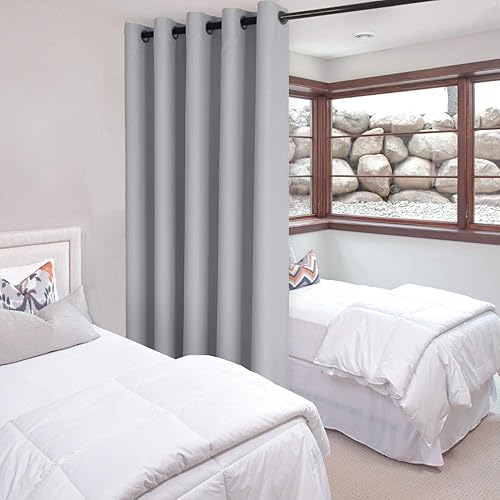 DWCN Total Privacy Room Divider Blackout Curtain - Thermal Curtains for Patio Door, Living Room, Bedroom Partition and Shared Office Space, 1 Grommet Curtain Panel, 10ft Wide x 8ft Tall, Silver Grey