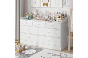 Vabches Kids Dresser Cabinet with 7 Drawers, Changing Table for Nursery, White Chest of Drawers, Baby Dresser, Kids Bedroom Furniture, Nightstand for Child’s Room, White