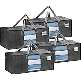 VENO 4 Pack Heavy Duty Moving Bags, Christmas Storage Bins with Lids, Transparent Window Design, Alternative to Moving Boxes, Storage Bags for Clothes, Blankets, Comforters, Pillows (Gray, 4 Pack)
