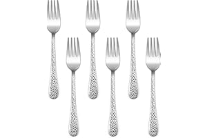 E-far Stainless Steel Kids Forks, 6-Piece Toddlers Forks Safe for Preschooler/Children, Hammered Adult look & Small Size, Rust Free & Dishwasher Safe