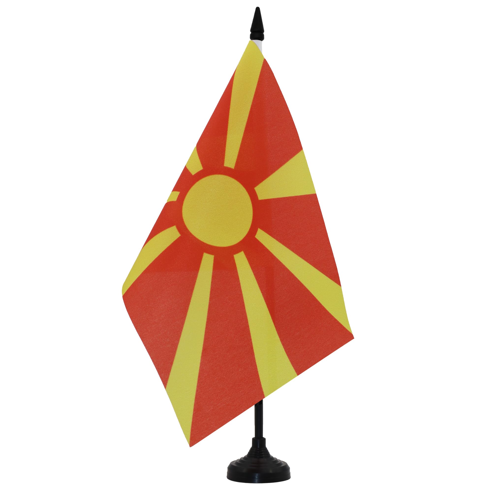 AZ FLAG Macedonia Table Flag 5'' x 8'' - Macedonian Office Decoration 100% Polyester 21 x 14 cm - Mini Desk Flag with Pole and Black Plastic Base