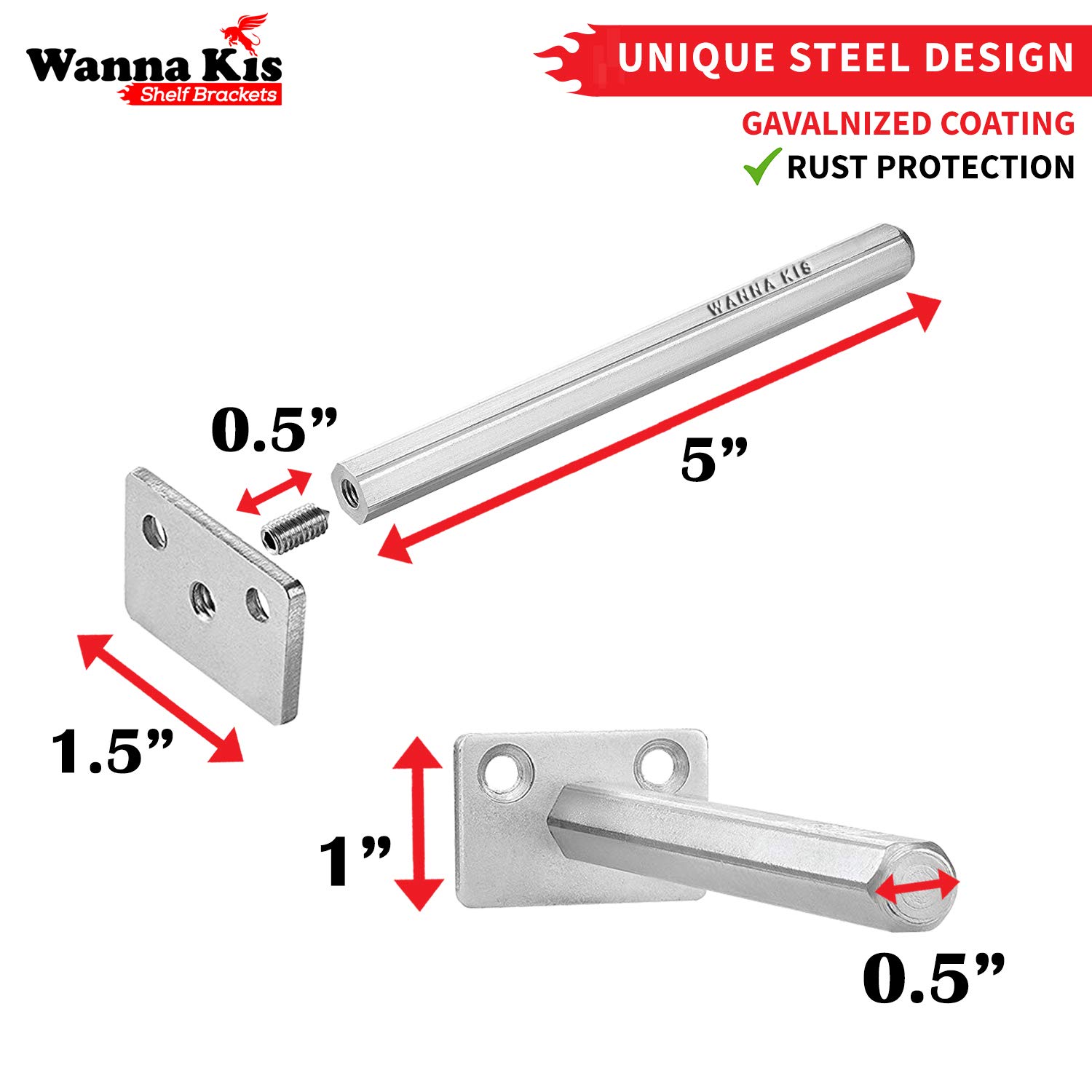 Wanna Kis Sturdy Floating Shelf Bracket Hardware (Pack of 4 Pieces