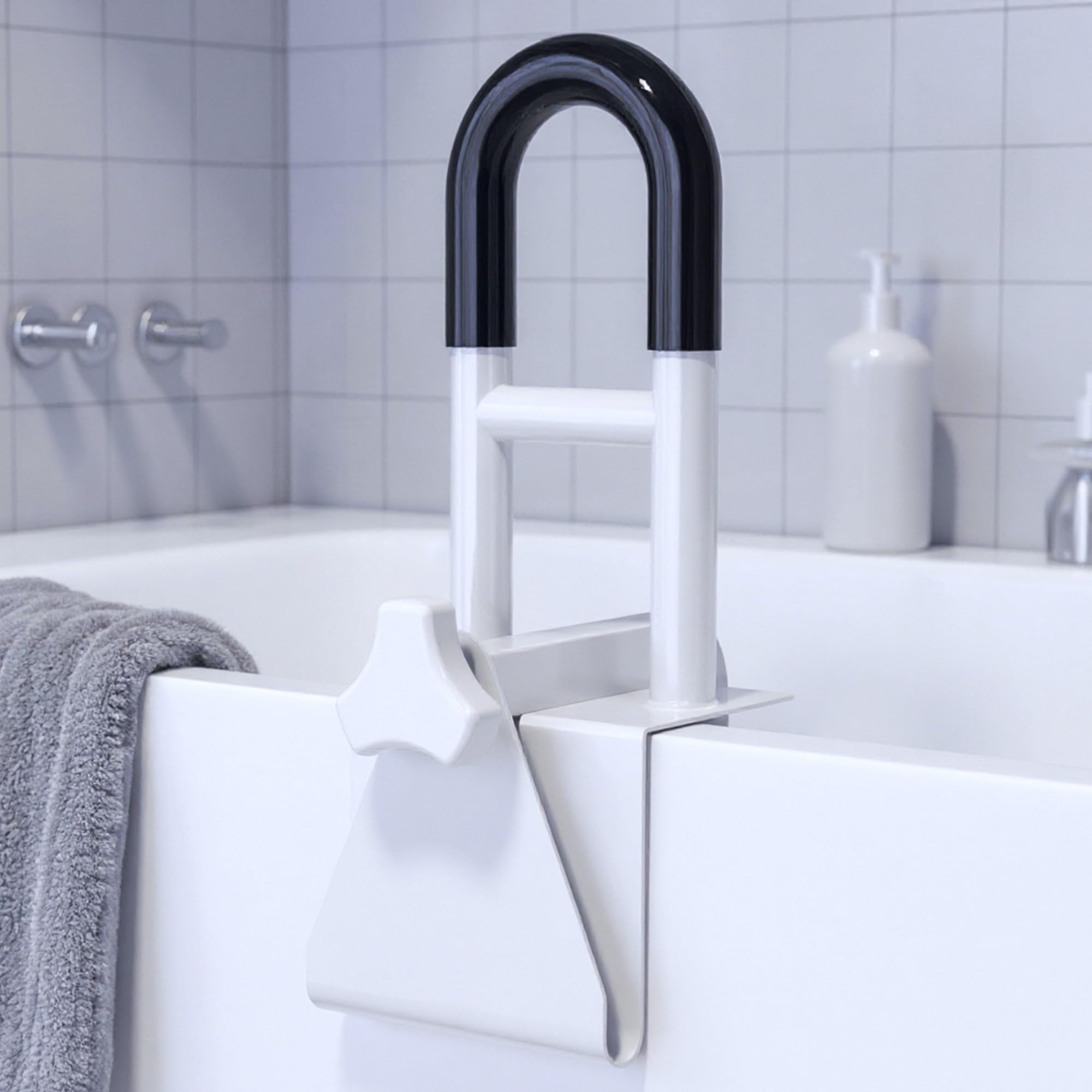 Photo 1 of Bathtub Safety Rail: Shower Grab Bar Handle for Seniors, Elderly, and Disabled, Fits 3.1 to 6.7 Inch Tub Walls, Bathroom Safety Bars with Non-Slip Grip, Supports 300 lbs
