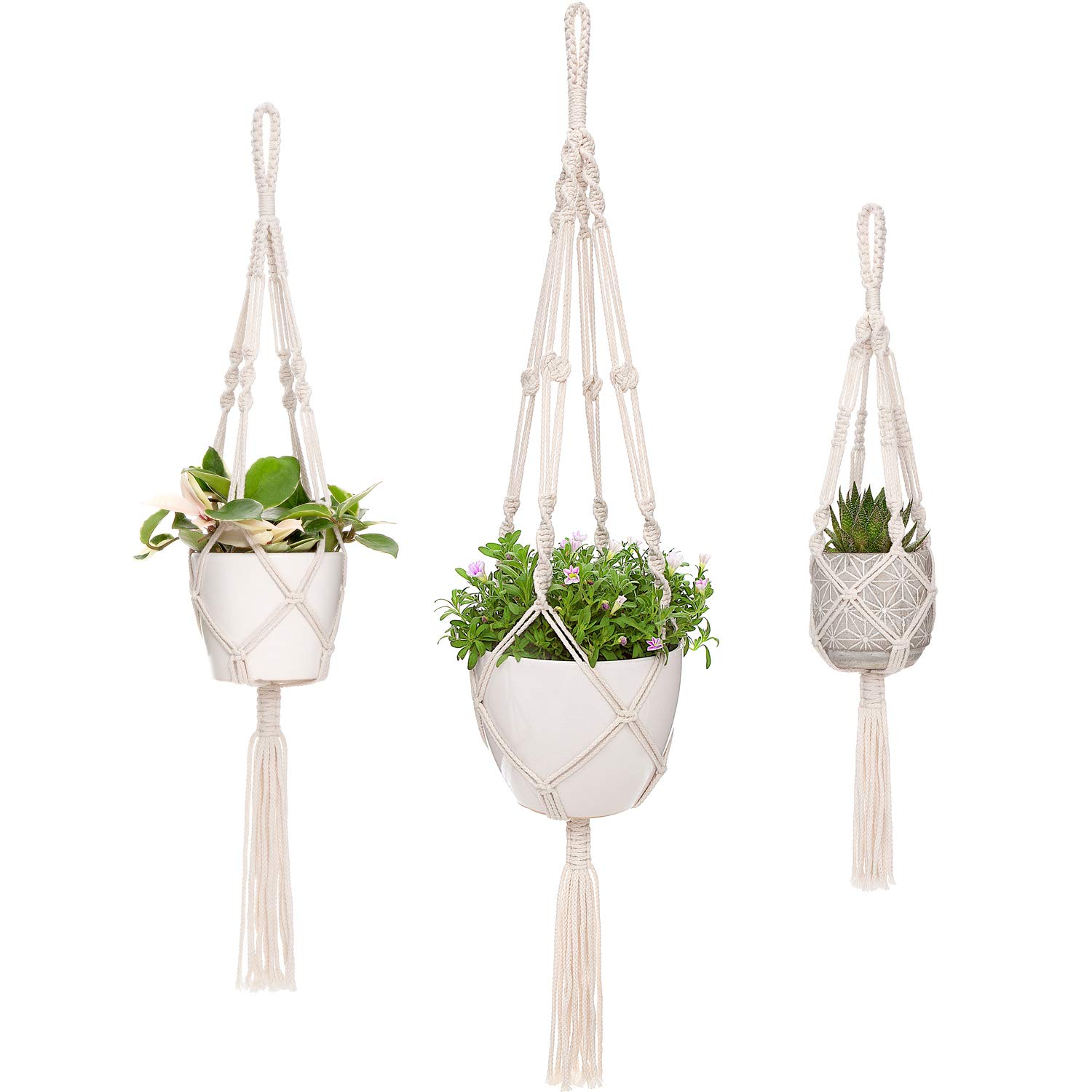 Mkono Macrame Plant Hangers 3 Different Sizes Hanging Planter for Indoor Outdoor Flower Pot Holder Boho Home Decor