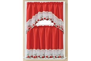 GLORY RUGS 3pc Apple Red Kitchen Curtain and Valance Set – 1 Swag Valance and 2 Tiers (30"x36" Each), Valance (60"x36")