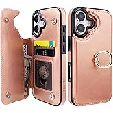 ONETOP for iPhone 17 Wallet Case with Card Holder, 360° Rotation Ring Kickstand RFID Blocking PU Leather Double Magnetic Clasp Shockproof Cover for Women and Girls 6.3 Inch (Rose Gold)