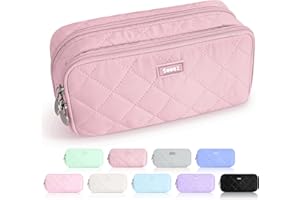 Sooez Large Pencil Case Pouch, Extra Big Pencil Bag with 8 Compartments, Pen Bag Wide Opening, Soft Quilted Pencil Pouch Orga