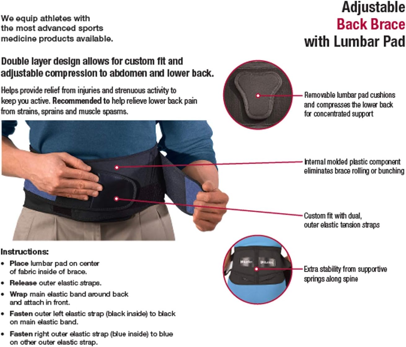 Mueller Lumbar Support Back Brace with Removable Pad, Black S/M: Health & Personal Care
