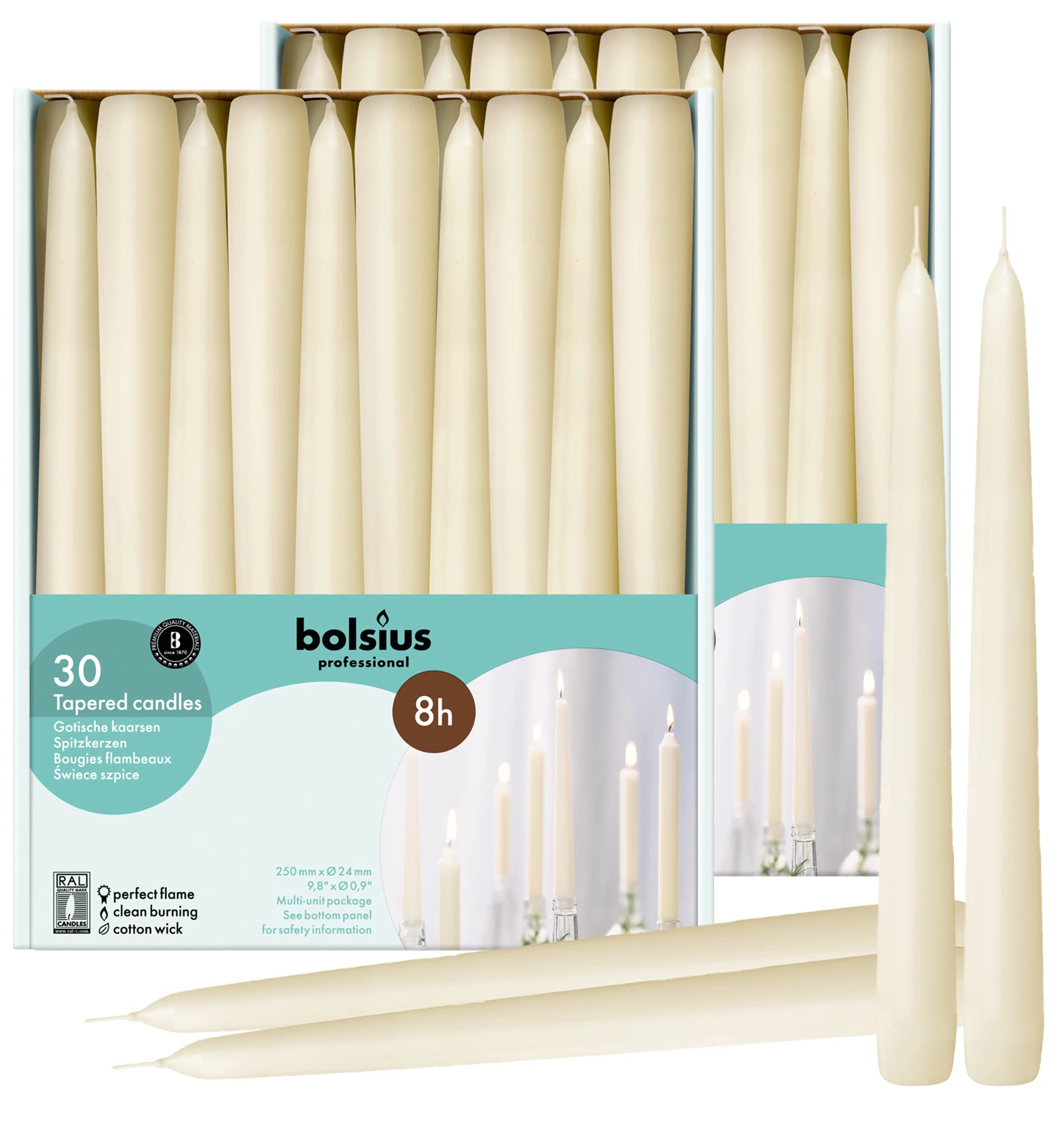 Photo 1 of BOLSIUS 60 Count Household Ivory Taper Candles - 10 Inches - Premium European Quality - 8 Hours Burn Time - Unscented Dripless and Smokeless Home Decor, Restaurant, Wedding, and Party Candlesticks