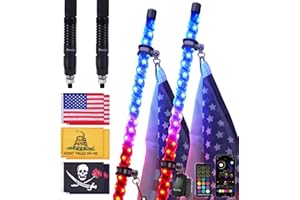 Tavaray 2PCS 2FT Whip Lights with Spring Base, Tripled Brighter Led Whip Lights W/Rocker Switch & 6 Flags, 360° Spiral Chasing Lighted Antenna Whip with App & Remote Control for UTV/ATV/RZR/SXS/Can-Am