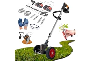 XABCHUI Weed Wacker Battery Powered Cordless Weed Eater with 2 Batteries and Charger & 5 Types Blades, Push Lightweight Wheeled Weed Eaters for Women, 21v Electric Stringless Lawn Edger Grass Trimmers