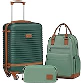Coolife Suitcase Set 3 Piece Luggage Set Carry On Travel Luggage TSA Lock Spinner Wheels Hardshell Lightweight Luggage Set(Dark Green, 3 piece set (BP/TB/20))