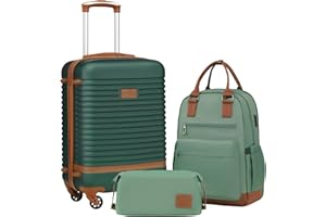 Coolife Suitcase Set 3 Piece Luggage Set Carry On Travel Luggage TSA Lock Spinner Wheels Hardshell Lightweight Luggage Set(Dark Green, 3 piece set (BP/TB/20))
