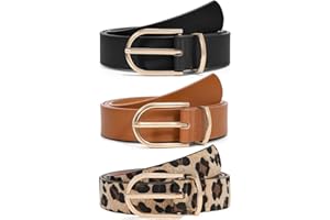 WHIPPY 3 Pack Women's Leather Belts for Jeans Pants with Gold Buckle Fashion Ladies Belt