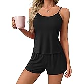 Ekouaer Womens Printed Cami Pajamas 2 Piece Cute Sleepwear Criss Cross Back Tank and Shorts Pj Set