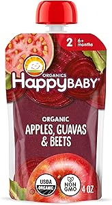 Happy Baby, Clearly Crafted Stage 2 Organic Baby Food, Apple Guava and Beet, 4 oz, Clear Pouches Let You See Every Delicious 