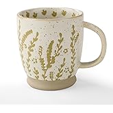 GALUCKSY Ceramic Coffee Mug with Colorful Pattern, 18OZ Stoneware Coffee Mug with Large Handle, Tea Cup for Cappuccino, Cocoa, Latte, Tea, Microwave, Oven and Dishwasher Safe, Green grass