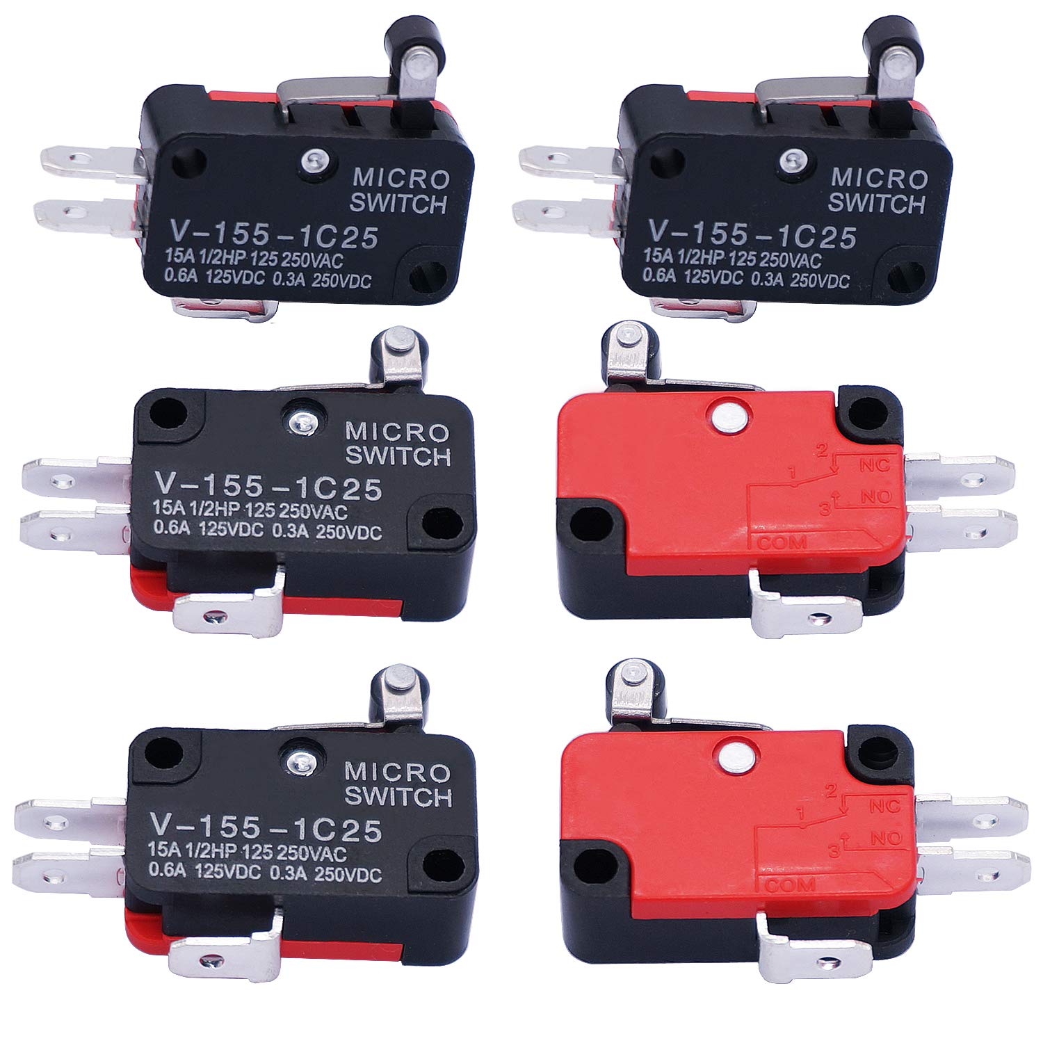 mxuteuk 6Pcs Micro Limit Switch Short Hinge Roller Lever Arm Switch for Arduino V-155-1C25