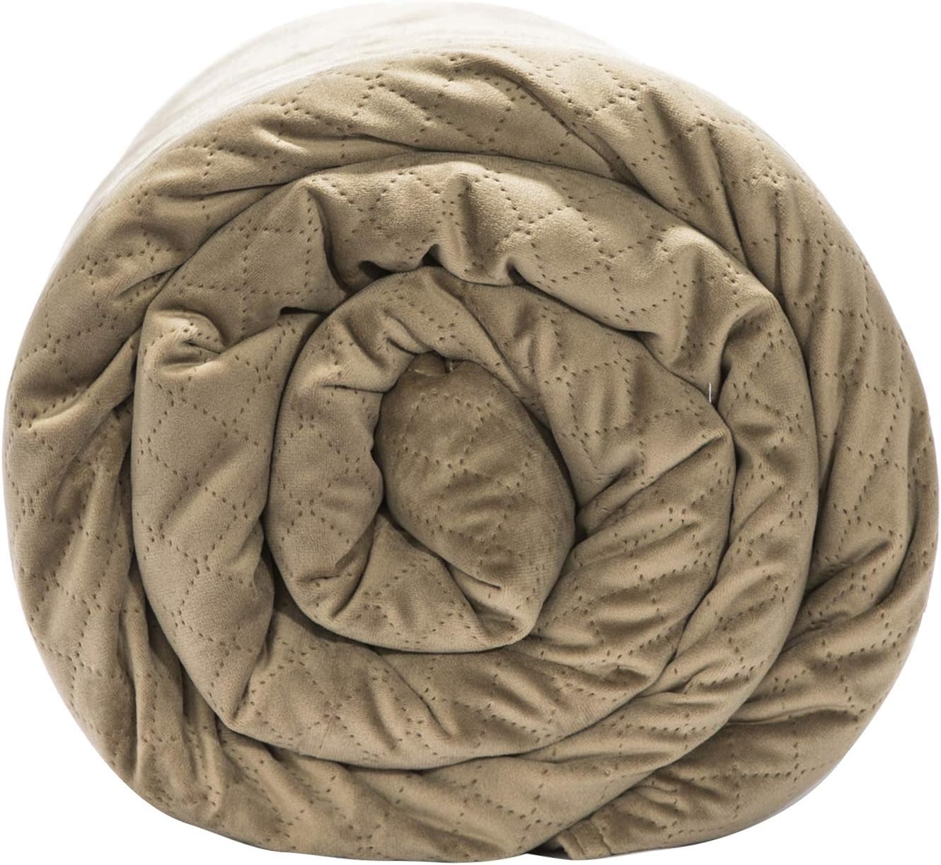BlanQuil Quilted Weighted Blanket (Taupe 20lb) W/ Removable Cover.