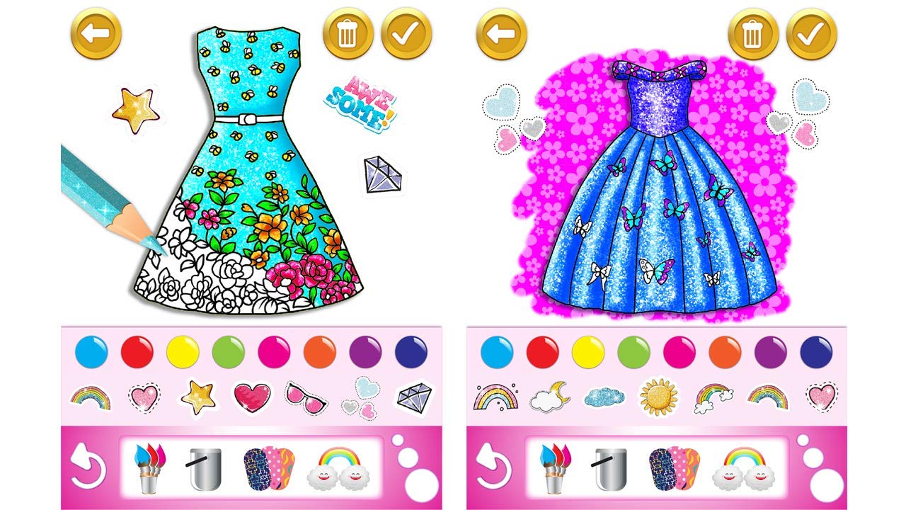 Glitter dress coloring and drawing book for