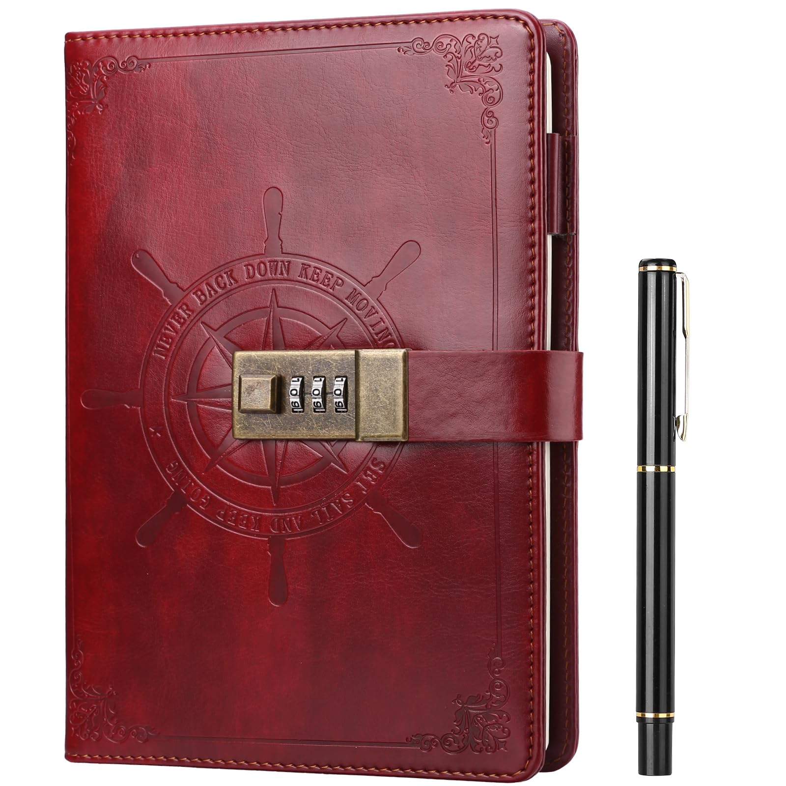 Kesote Red Diary with Lock Leather Password Notebook Lockable Notebook A5 for Personal Daily Arrangement Journaling Back to School Supplies —212 Pages — image 1