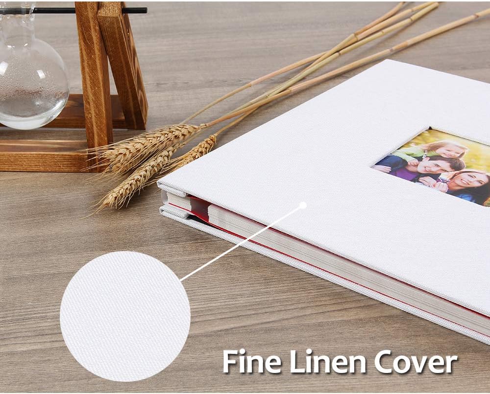 Yopih Self Adhesive Photo Album 33x32cm Fits 10x15 8x13 13x18 15x20 20x25 cm Photo Scrapbook with Window 40 Pages Linen Cover with A Metallic Pen DIY Memory Book for Baby Wedding Family White - Image 5