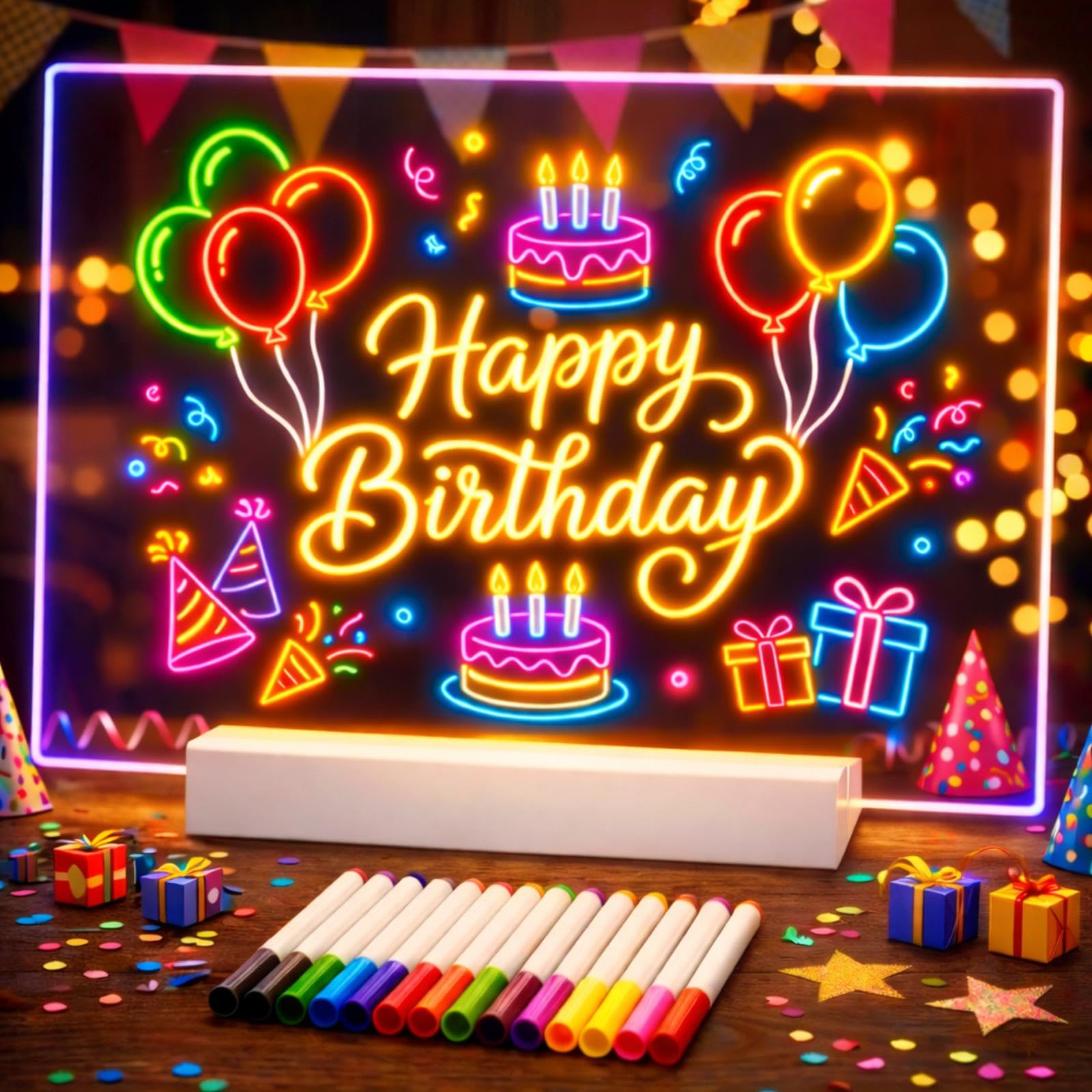 Rechargeable LED Drawing Board for Children, LED Note Board with 9 Colors Light Modes & 12 Colors Pen, Neon Glow Art Light Up Drawing Pad, Kids Gift for Birthdays,Christmas,Halloween (11.8x7.9in) β image 1