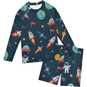 KOPIRIT Toddler Swimsuit Boy Bathing Suits Long Sleeve Sunsuit UPF 50+ with Swim Trunks