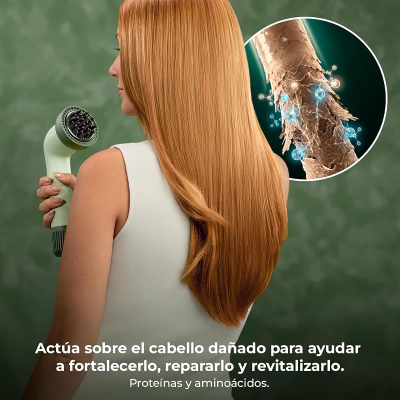 Secador de Pelo Compacto IoniCare Dry&Keratin Cotton Candy. 1200W, 107000RPM, Motor Brushless, Función Iónica, Cabezal con Tecnología NutriEssence y Púas Duras, Cabezal Concentrador, Rosa