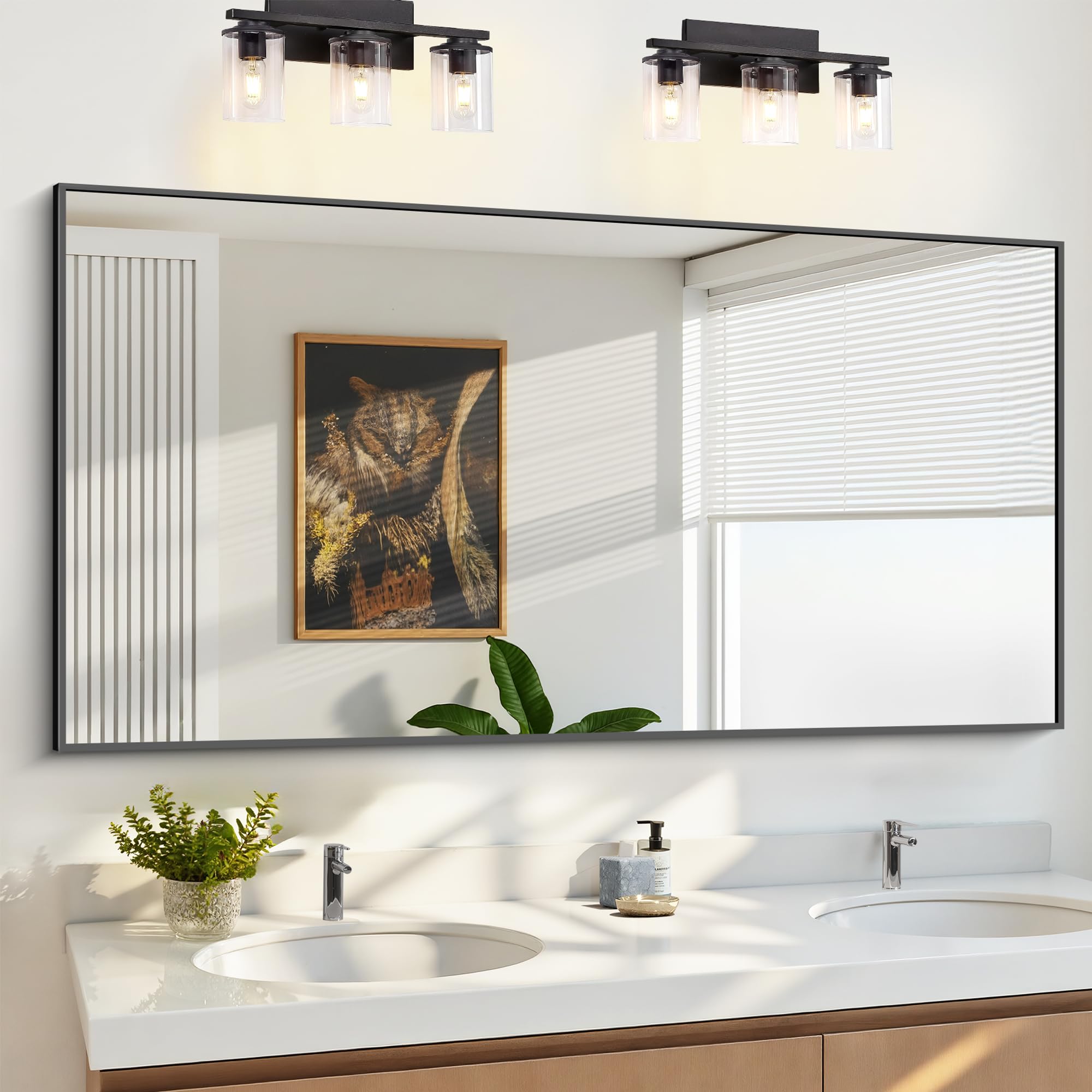 KOCUUY Bathroom Mirror, 30x60 Inch Large Black Mirrors for Wall, Rectangle Long Vanity Mirror with Aluminum Frame Modern Home Decor for Bathroom, Living Room, Entryway, Hang Horizontal/Vertical Image