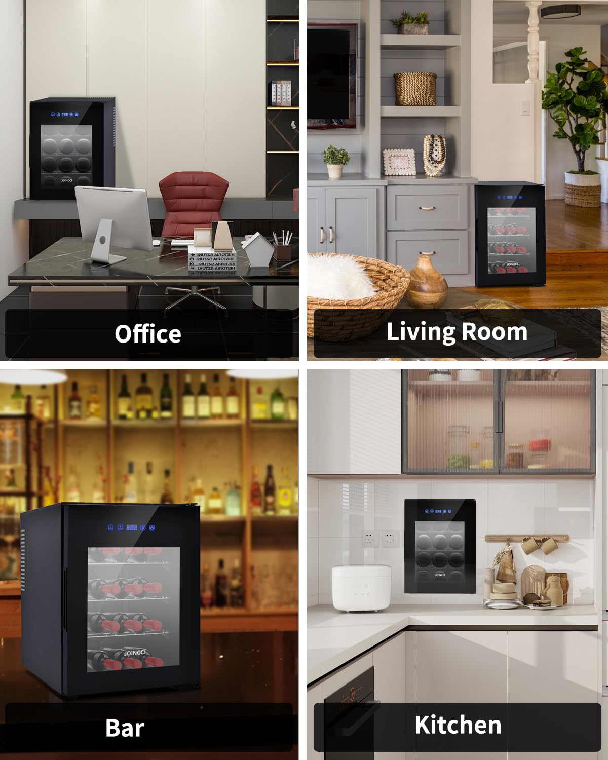 JOINCCI 12 Bottles Wine Cooler Refrigerator 46℉-60℉Temperature,Thermoelectric Mini Countertop Wine Fridge with Double-Layer Tempered Glass Door Wine Cellar for Red Wine for Home,Kitchen or Office