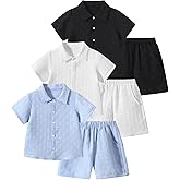 Fdqin Boy Clothes Little Kids Summer Outfits Short Sleeve Button Down Shirt Top Shorts Set 2PCS Boy's Clothing