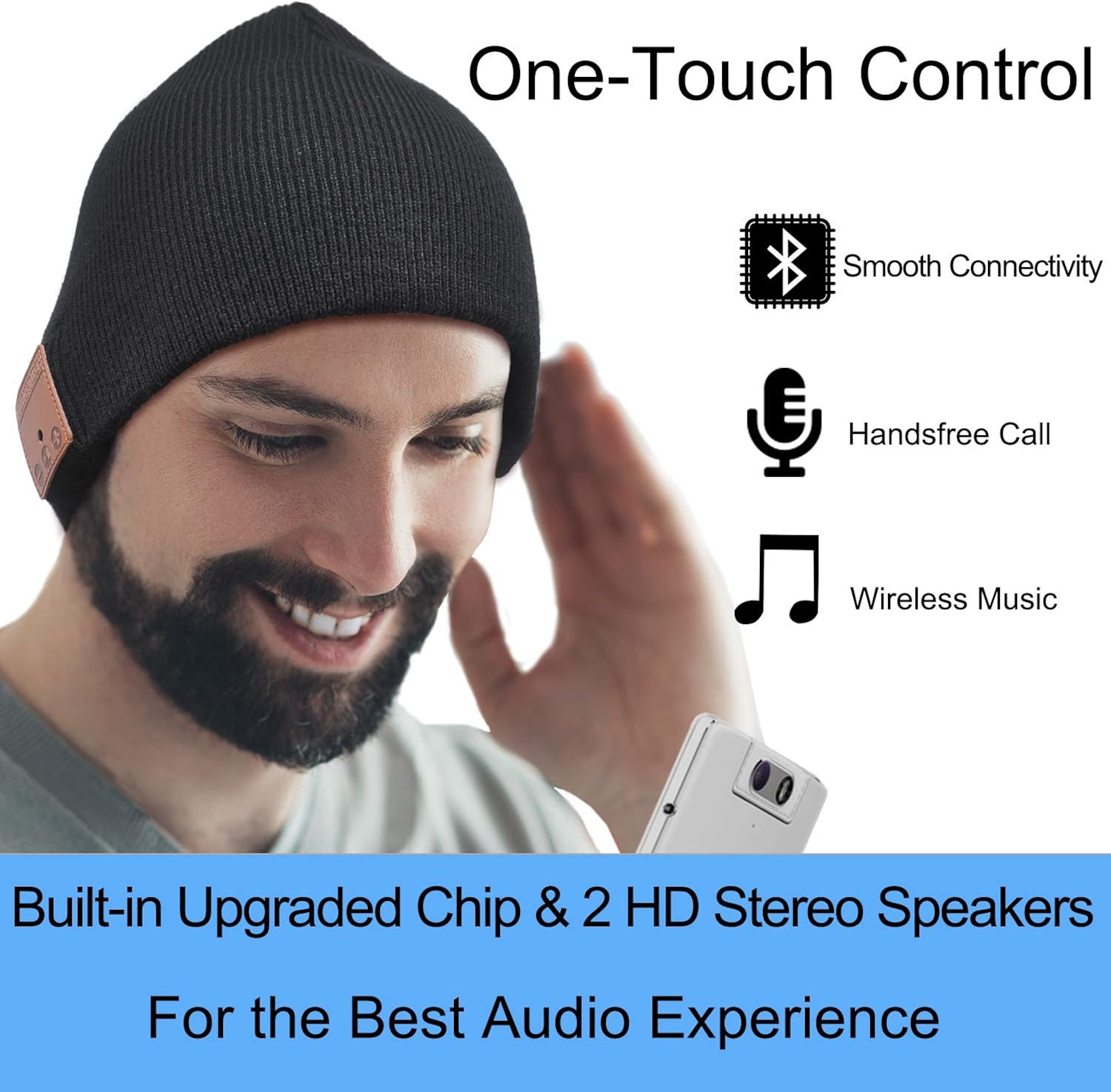 Upgraded Bluetooth Beanie Hat Headphones Wireless Headset Winter Music Hat Knit Cap with Stereo Speakers & Mic Unique Christmas Tech Gifts for Women Mom Her Men Teen Boys Girls Black: Clothing