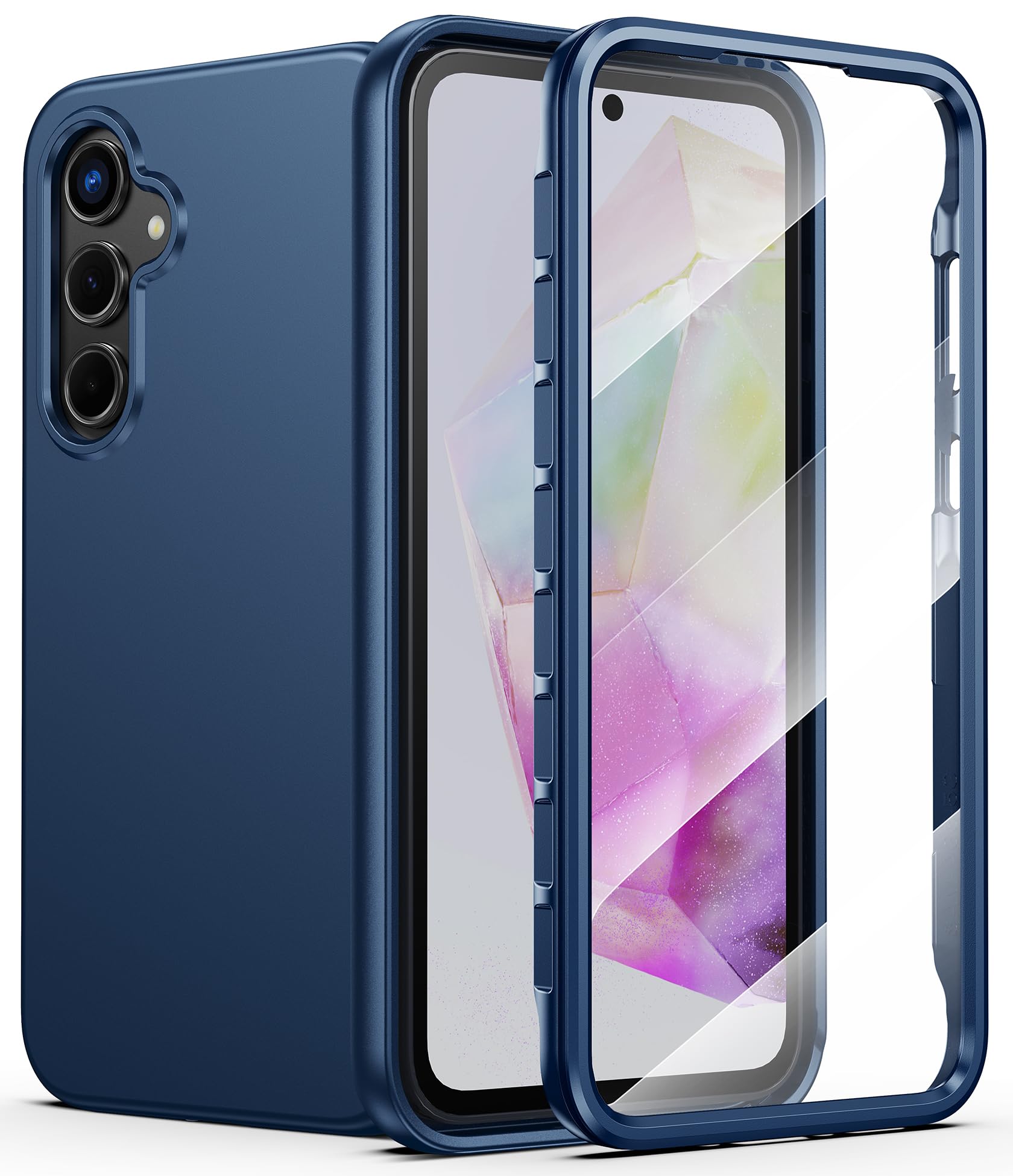 FNTCASE for Galaxy A35-5G Phone Case: Matte Frosted Silicone Protective Cases with Built-in Screen Protector Dual Layer Shockproof Military Grade Drop Protection Rugged Bumper Cell Case Blue