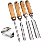 LWCUSNJ 4-Pieces Woodworking Wood Chisel Set,CR-V Steel Sharp Curved Edge Gouge Firm Wood Handle Carpentry Gouge Tools 6mm(1/4")/12mm(1/2")/18mm(3/4")/25mm(1")