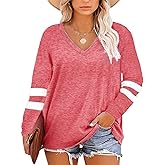 Gloria&Sarah Womens Plus Size Tops V Neck T Shirt Color Block Long Sleeve Casual Tunic Tops