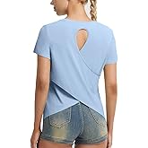 baleaf Women's Short Sleeve Athletic Shirts Open Back Workout Tops Quick Dry Loose Fit Gym Running Yoga T-Shirts UPF 50+