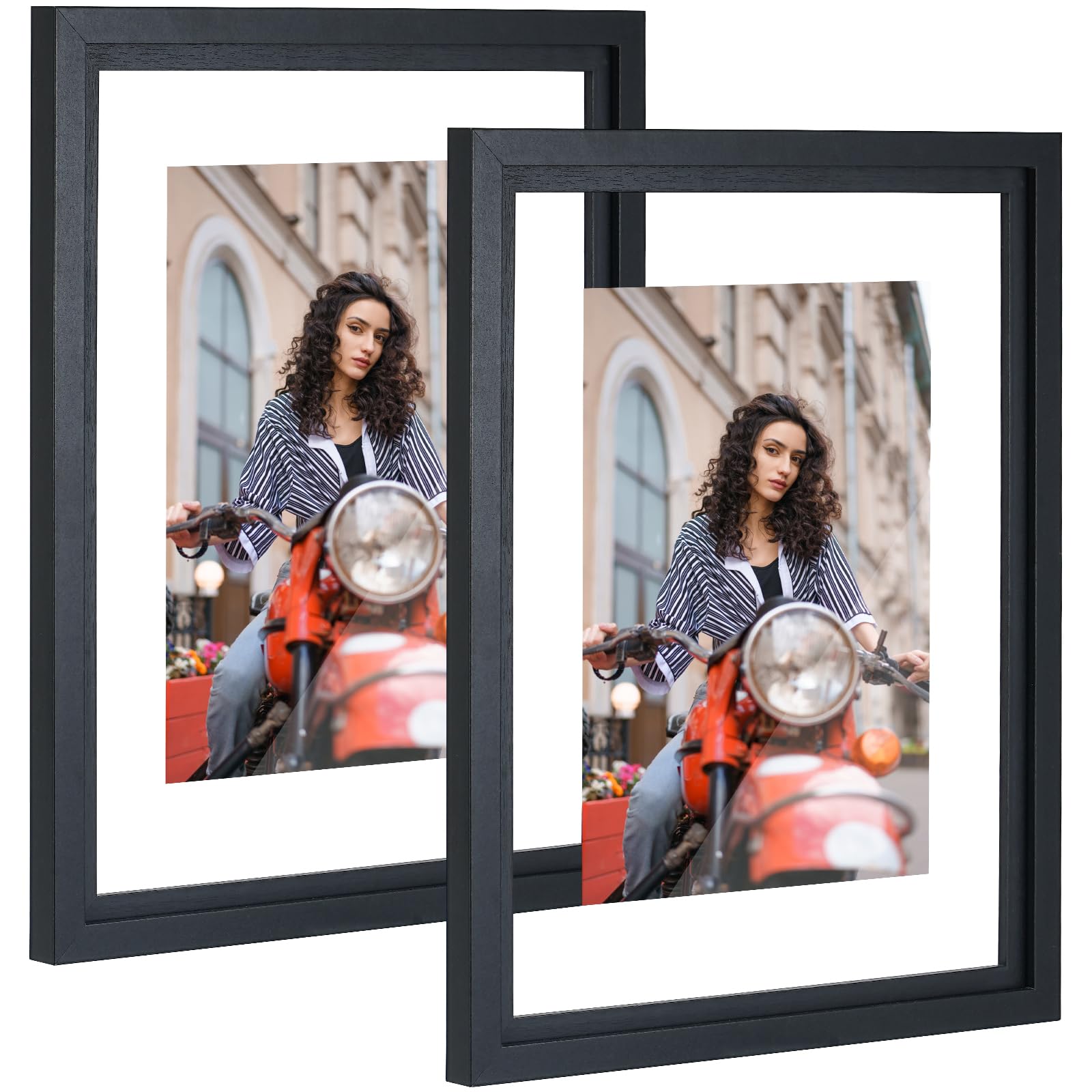 Photo 1 of 11x14 Floating Picture Frames Set of 2, Double HD Plexiglass Floating Frame for 8x10, 8.5x11 Pictures or Full Display 11x14 Photos Tabletop or Wall Hanging, Black