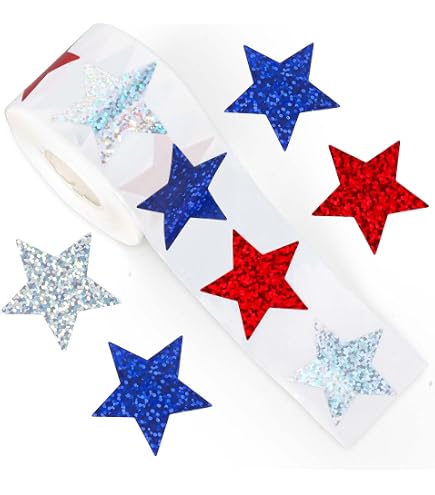 Star Stickers, Set Of 70 Sparkly Red, White, And Blue Stars For...