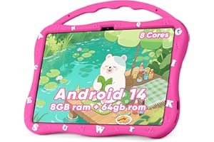 MengDash Kids Tablet, 10.1 inch Tablet for Kids 3-10, Educational Learning Toddler Tablet Android 14, 8GB RAM+64GB ROM Storage, 5G WiFi, Baby Girl boy Gift (Red)