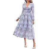 Women's Spring Wrap Maxi Dress Floral V Neck Long Sleeve Wedding Guest Party Casual Chiffon Dress