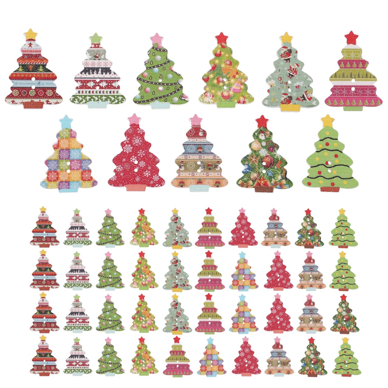 MILISTEN 50PCS Wooden Christmas Buttons Cute Sewing Buttons Colorful Art Craft for Christmas DIY Craft Project Supplies (Tree,Mixed Color)