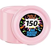 WELLIFE Pink Plastic Plates 9 Inch -150 Count for Party, Disposable Plastic Party Plates for Valentine's Day Easter Mother's Day Baby Shower Dinner Dessert Cake Light Pink