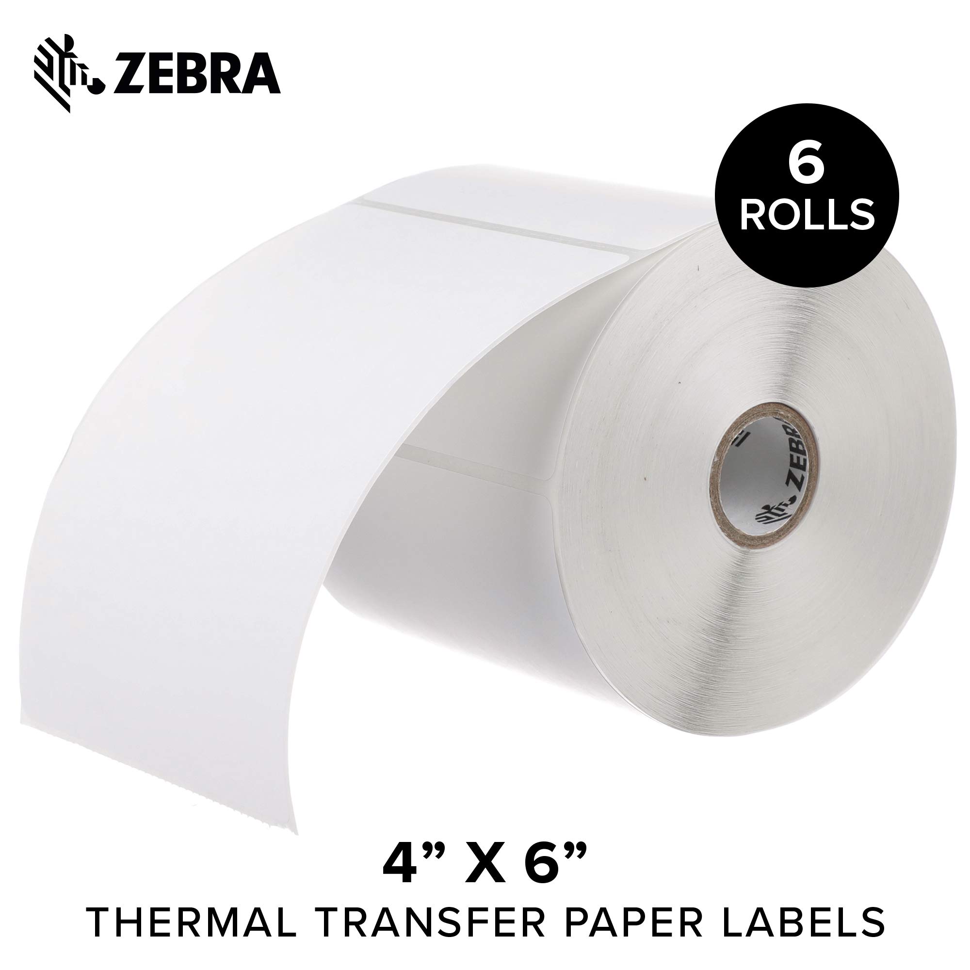 Zebra - 4 x 6 in Thermal Transfer Paper Labels, Z-Perform 2000T Permanent Adhesive Shipping Labels, Zebra Desktop Printer Compatible, 1 in Core - Case of 6 Rolls